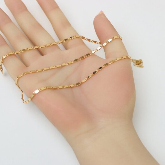 "Glossy Rose Gold Flat Link Necklace, Adjustable Shine Chain, XPNL0190 - Picture 5 of 12